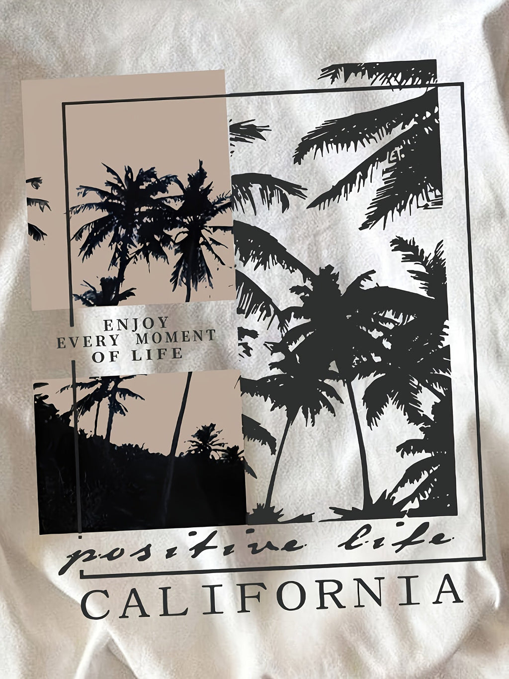 Palm Tree California Print Crew Neck Tee Sporty Machine Wash Summer Top