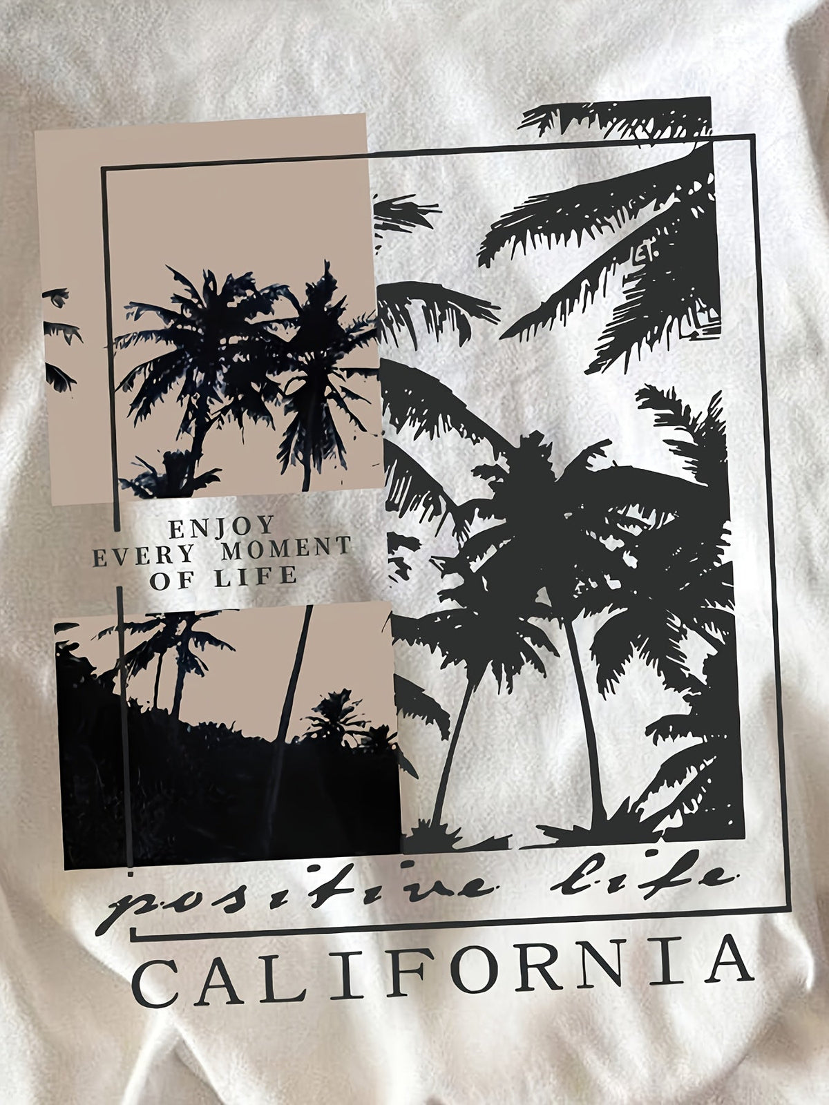 Palm Tree California Print Crew Neck Tee Sporty Machine Wash Summer Top