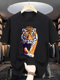 Men's Tiger Graphic Casual Short Sleeve Tee，Crew Neck Men Clothing