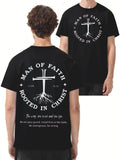 Man Of Faith Rooted In Christ T-Shirt, Vintage Streetwear Double-Sided Print Graphic Tee, Round Neck Short Sleeve Top