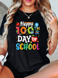 Happy 100th Day Of School Apple Pencil Book Calculator Colorful Graphic Short Sleeve T-Shirt, 100 Days Of School Teacher Student Casual Tee Top