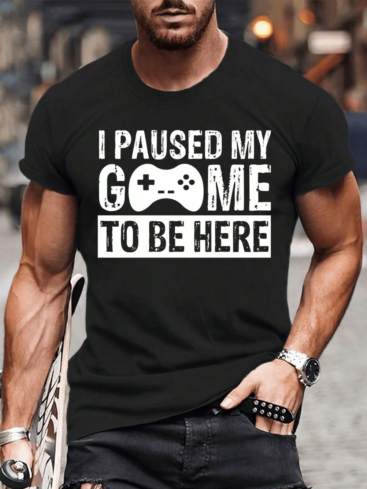 I Paused The Game To Be Here Funny Gaming T-Shirt For Men