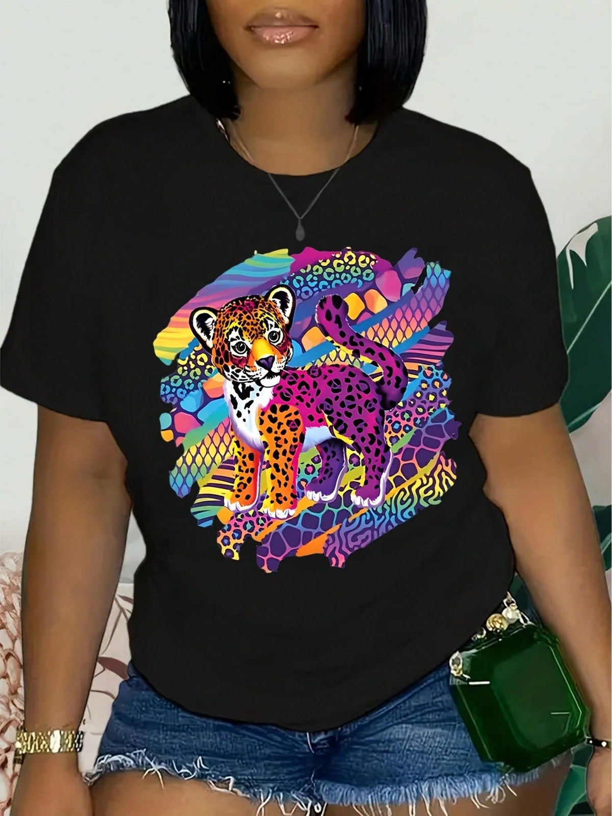 90s Music Nostalgia Print Short Sleeve Tee Retro Crew Neck Casual Top