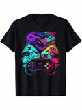 Game Console Print Black TShirt, Unisex Casual Crew Neck Tshirt
