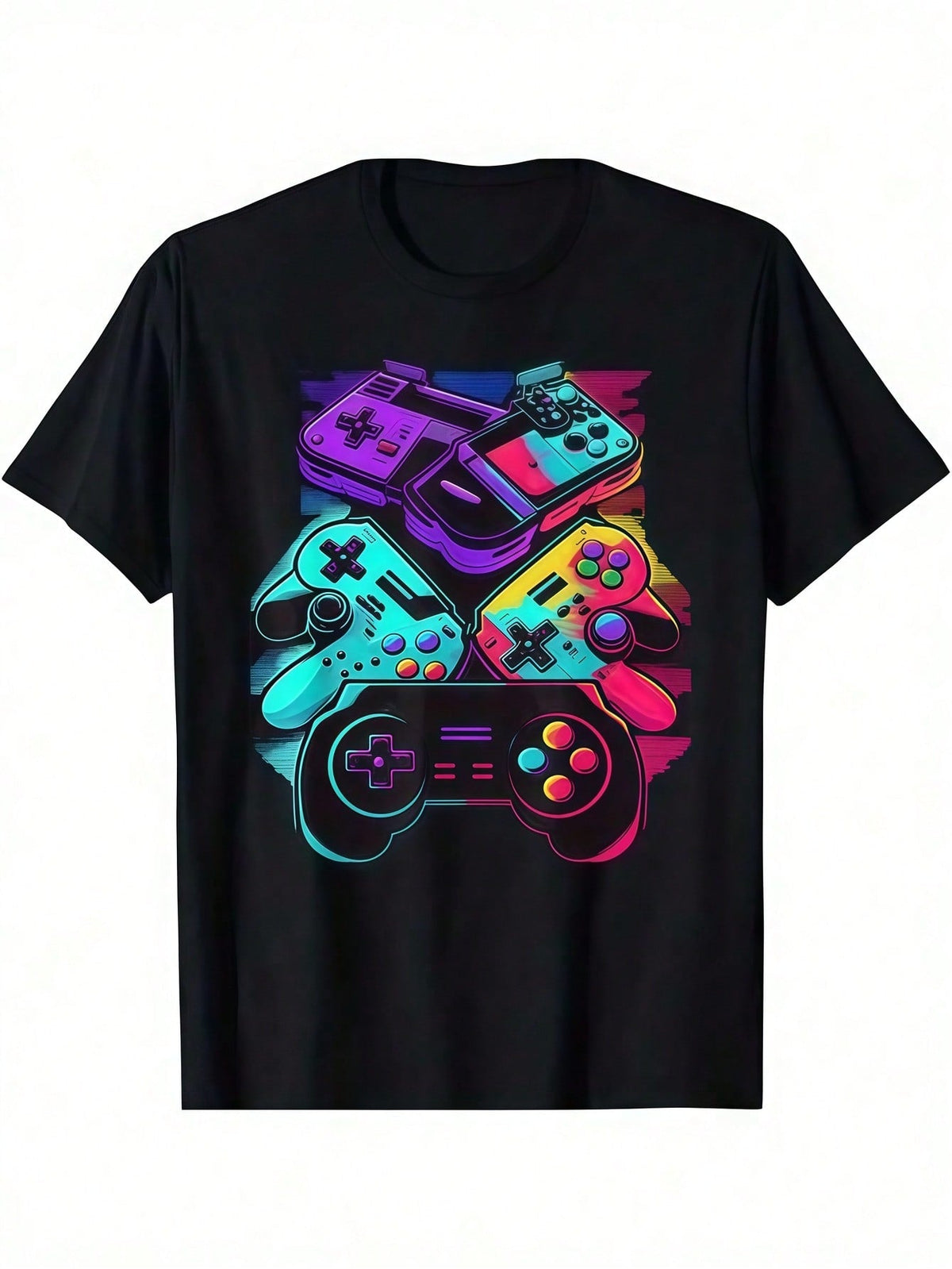 Game Console Print Black TShirt, Unisex Casual Crew Neck Tshirt