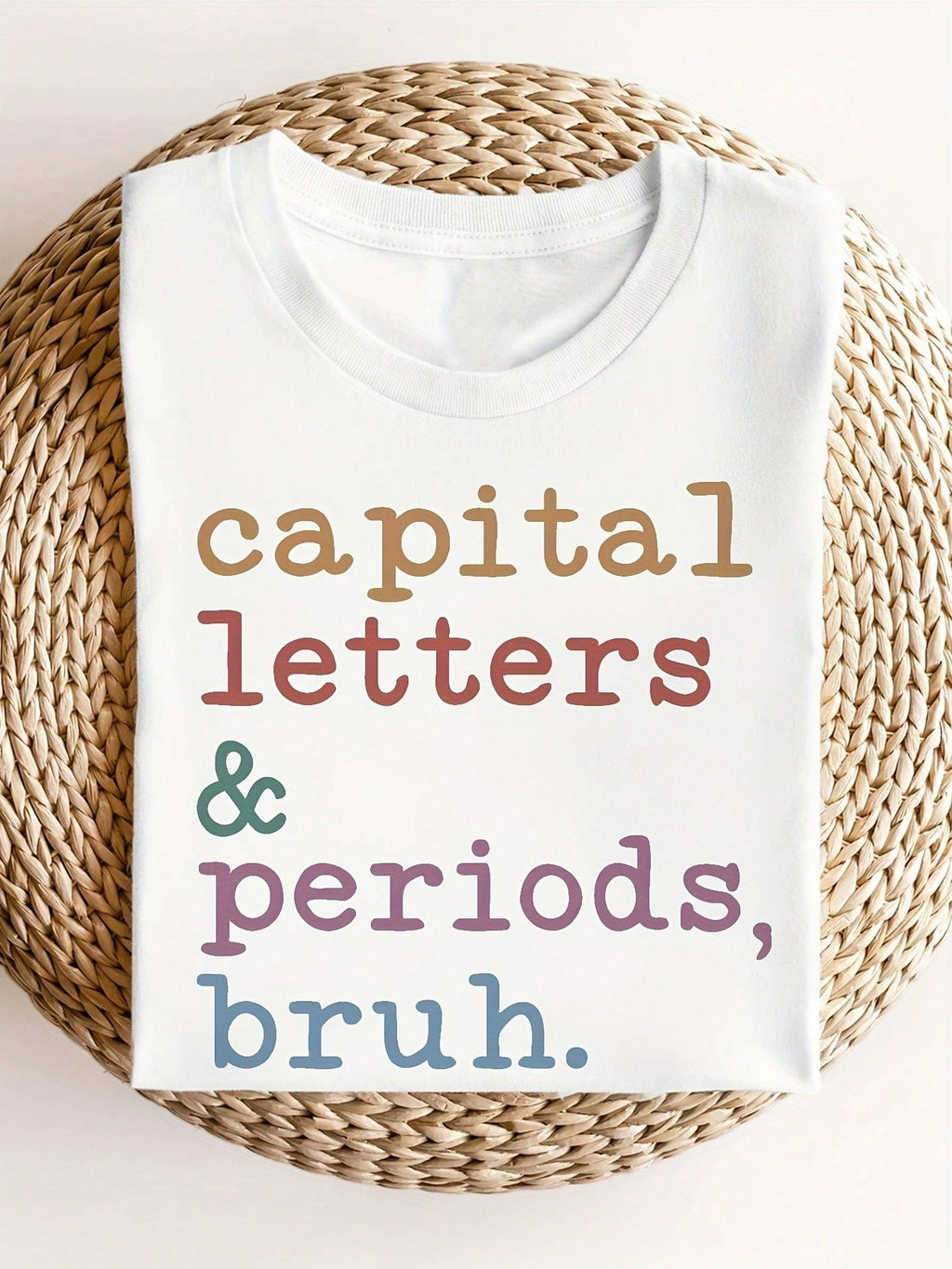 Funny Grammar Teacher T‑Shirt, Capital Letters & Punctuation Print, Crew Neck Short‑Sleeve Casual Tee