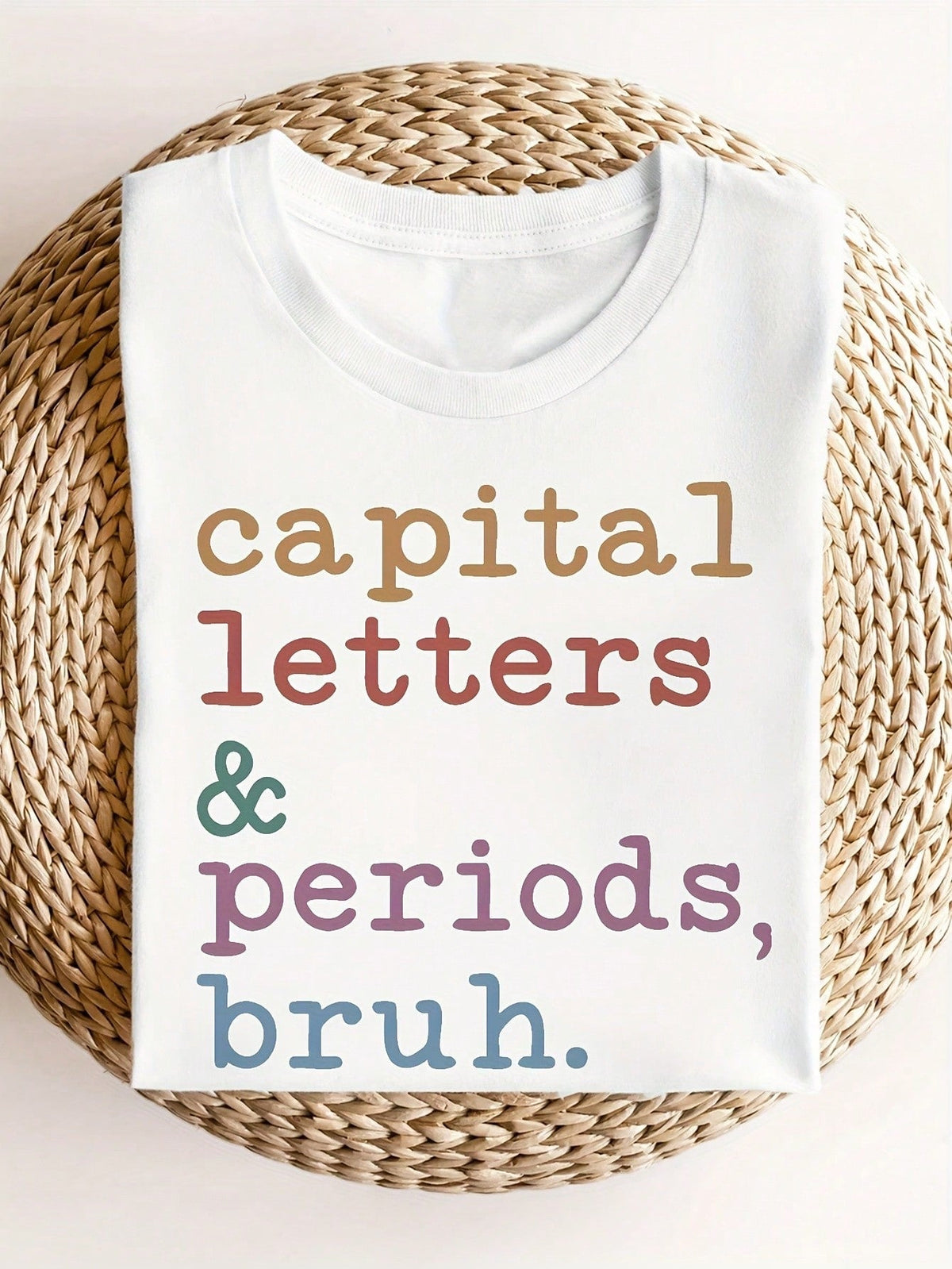 Funny Grammar Teacher T‑Shirt, Capital Letters & Punctuation Print, Crew Neck Short‑Sleeve Casual Tee