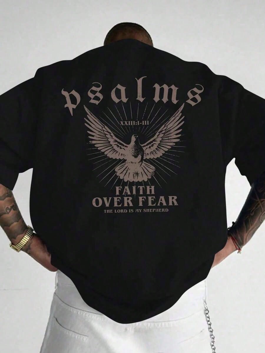 Faith Over Fear Psalm 93:4 Bible Verse Scripture Graphic Tee, Oversized Retro Y2K, Cotton Crew Neck