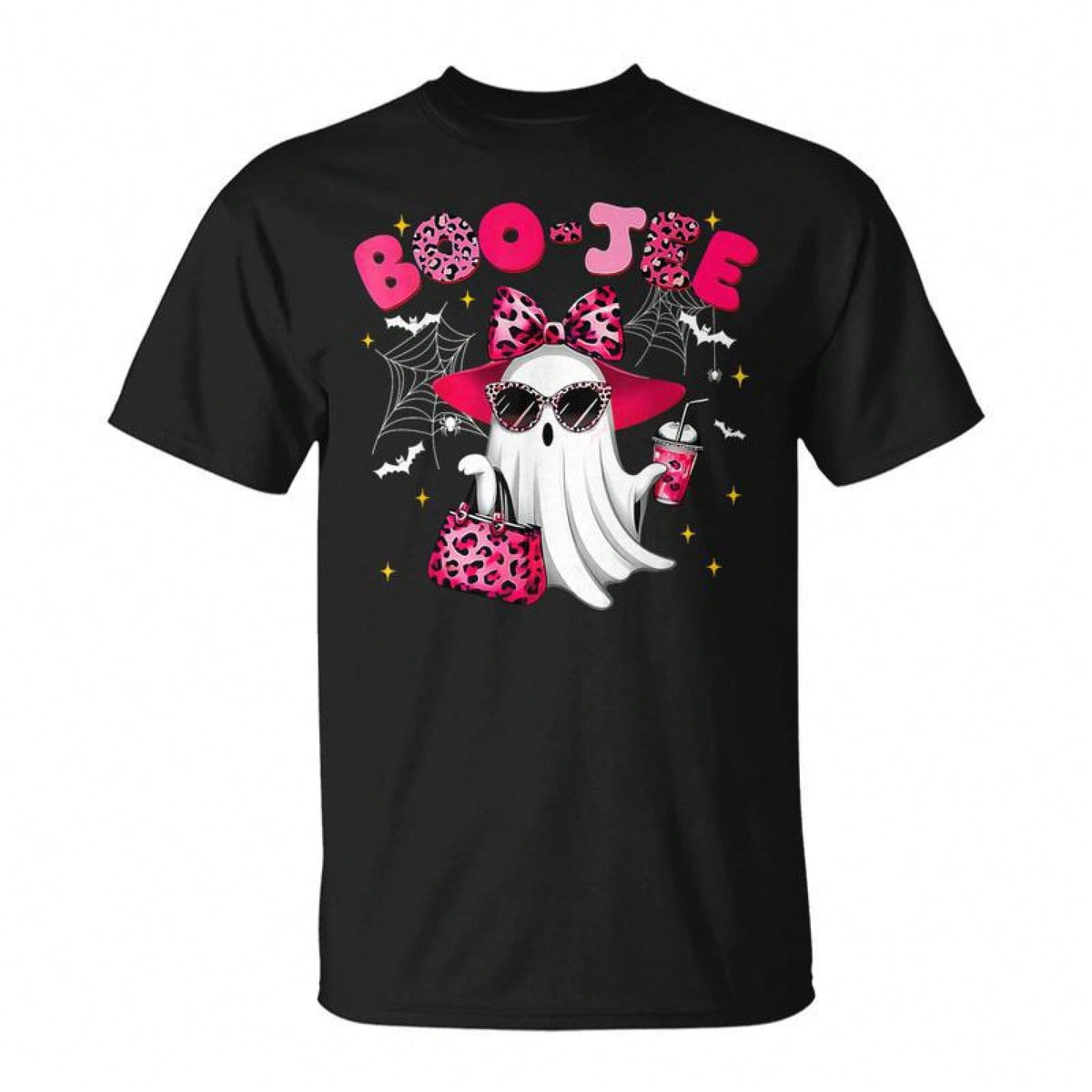Cute Boo Jee Ghost Halloween Pink Leopard Bow Ghost T-Shirt Women's T-Shirt