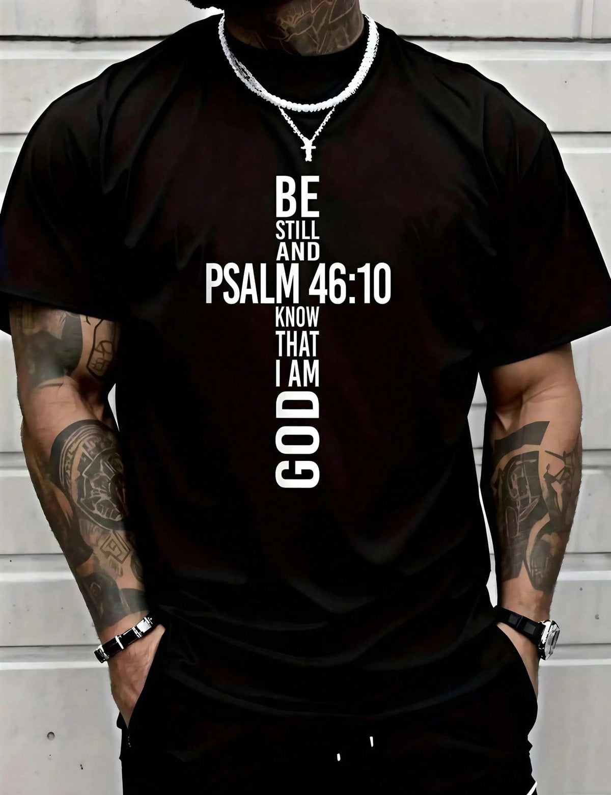 Men's Cross Verse Print TShirt, Crew Neck Casual Cotton Tee, Knit Fabric, Regular Fit For Boys & Men, Spring/Summer/Fall Cotton Graphic Tee