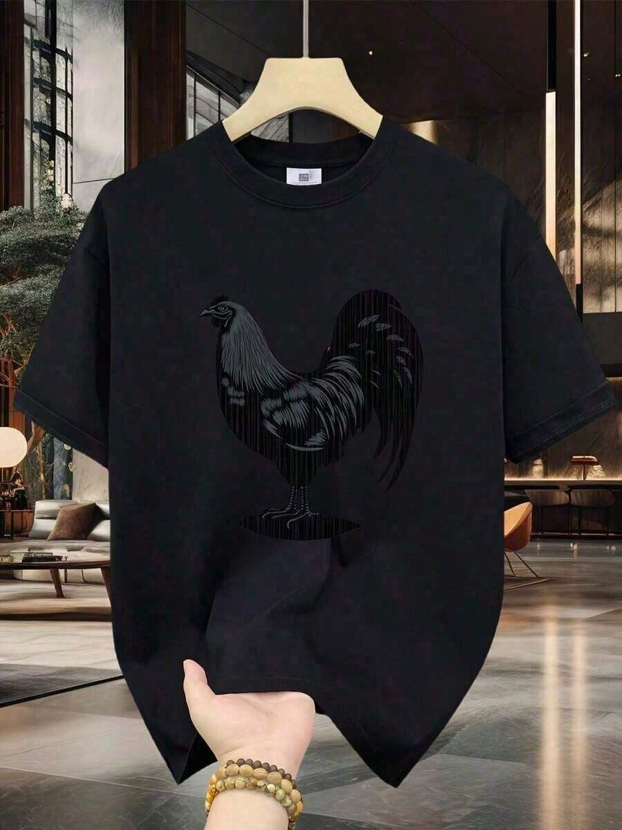Cotton-Shirt Men - Short Sleeve, Round Neck, Digital Print, Comfortable All Seasons