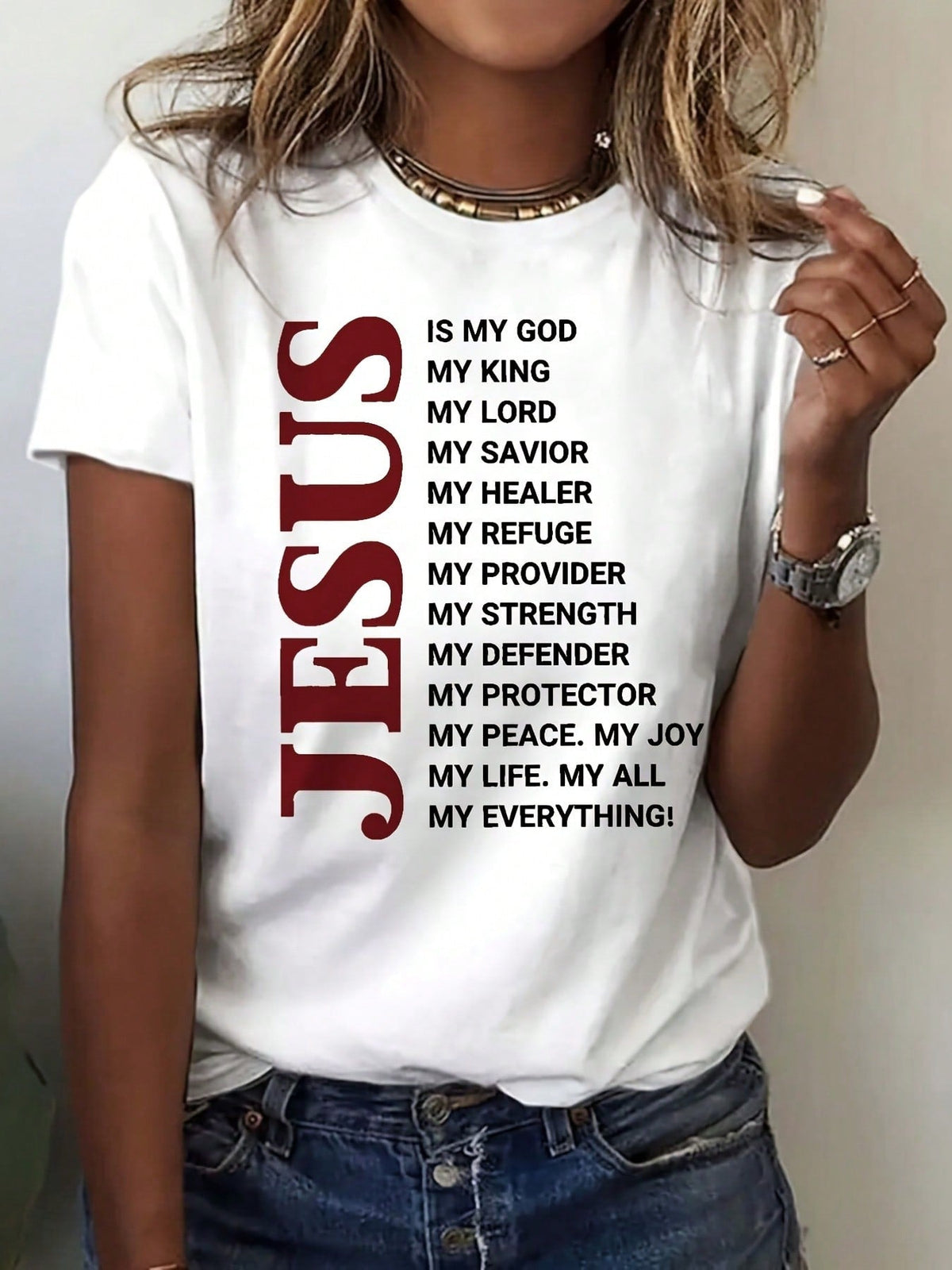 Women's Inspirational Jesus Quote Graphic Crew Neck Short Sleeve Tee