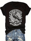Nevermore Raven Edgar Allan Poe Graphic T‑Shirt, Dark Gothic Literature Casual Short Sleeve Tee