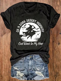 On A Dark Desert Highway Witch Halloween Graphic T‑Shirt, Spooky Season Casual Short Sleeve Tee