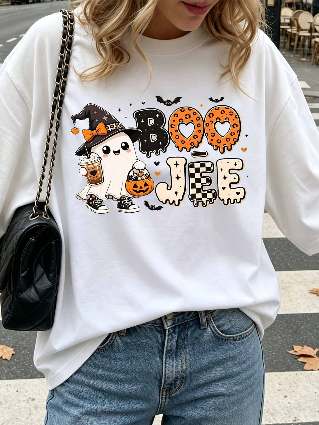 Cute Halloween Graphic Tee Shirt Boo Jee Ghost Pumpkin Design Casual Autumn Streetwear For Women Girls Festival Party Outfit