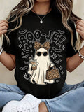 Fall Outfit For Women Halloween Women's T-Shirt Boo-Jee Leopard Ghost Casual And Versatile