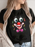 Clown Face Print Lightweight Short Sleeve Tee Home Dining Party Comfort Top