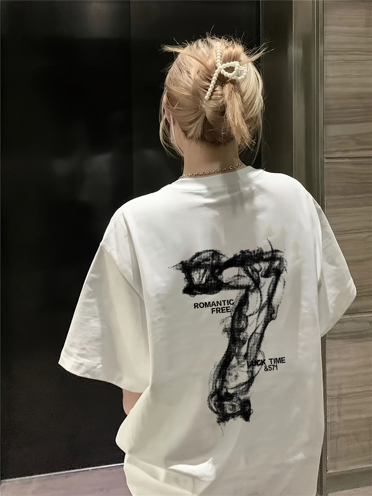 Letter Smoke 7 Print Loose Short Sleeve Tee Unisex Summer Casual Versatile Top