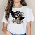 Women’s Elegant Lady with Black Wide‑Brim Hat Rose Diamond Jewelry Graphic T‑Shirt，Fashion Casual Women Clothing