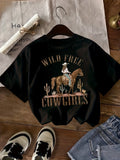 Women's Wild Free Cowgirls T-Shirt Western Cowboy Riding Horse Graphic Tee Casual Short Sleeve Top
