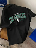 Men'S Fashion T-Shirt, Los Angeles Letter Print, Casual All-Match, Comfortable Daily Athletic