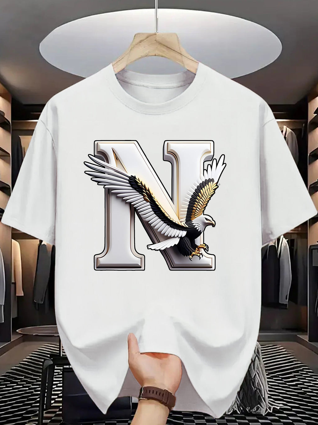 Men's Eagle Letter N Graphic Casual Tee Trendy Printed T-Shirts for Men, Men Clothing
