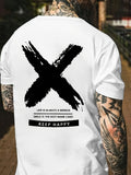 Inspirational Quote "Keep Happy" Brush Stroke X Back Graphic Print Casual Everyday Tee，Casual Men Tshirts