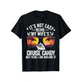 Men's "Cruise Candy" Graphic T-Shirt - Funny & Playful 100% Cotton Tee, Casual Round Neck Short Sleeve, Black With Colorful Cruise Ship & Palm Tree Design