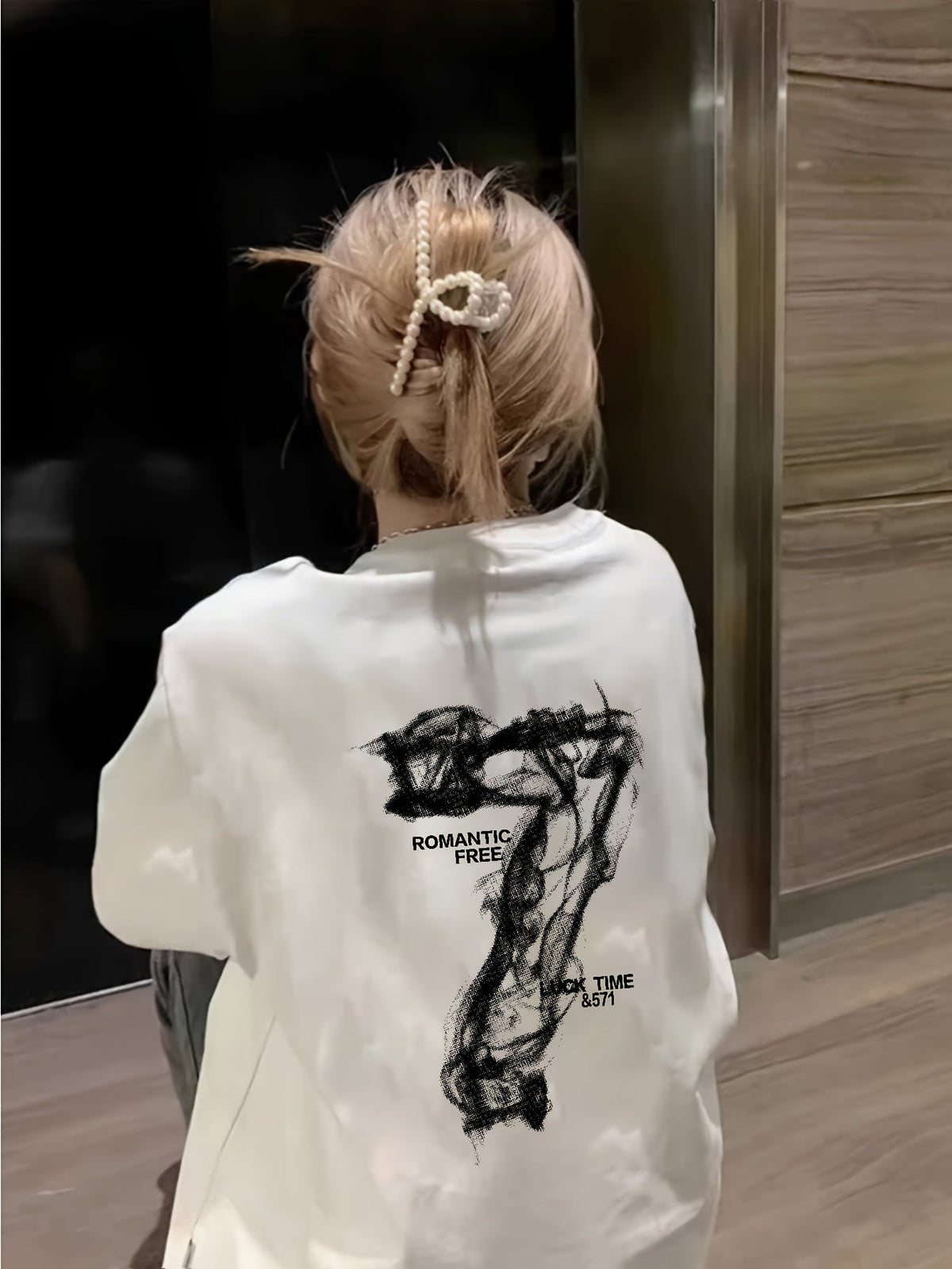 Letter Smoke 7 Print Loose Short Sleeve Tee Unisex Summer Casual Versatile Top