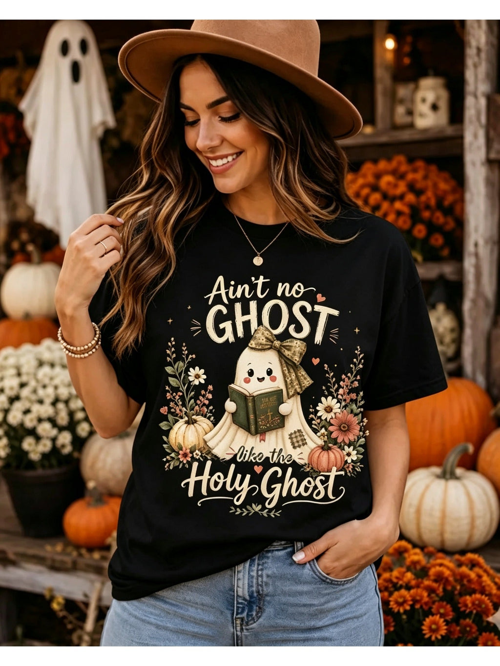 Holy Ghost T-Shirt Cute Bible Ghost Leopard Bow Christian Halloween Tee