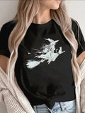 Halloween Witch Print Short Sleeve Tee Party Daily Lightweight Durable Top