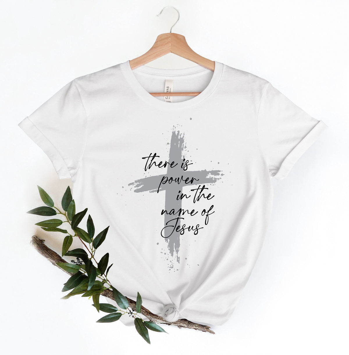 Women’s Faith Cross Graphic Short‑Sleeve T‑Shirt, There is Power in The Name of Jesus Letter Print Casual Christian Top