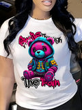 Women’s Teddy Bear Graphic Short‑Sleeve T‑Shirt, Women Streetwear Hip‑Hop Casual Round Neck Top