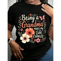 Women's Being A GRANDMA Graphic Print T-Shirt - Short Sleeve Crew Neck Casual Top With Floral & Butterfly Design, Soft Grey Relaxed Fit, Machine Washable All-Season Comfort, Grandma Shirts, Com