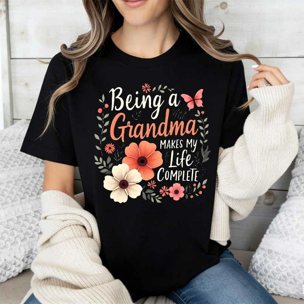Floral Grandma Quote Design T Shirt Crew Neck Casual Tee For Women Mother Day Gift Grandmother Outfit