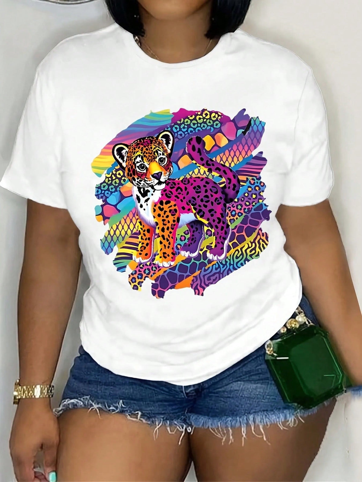 90s Music Nostalgia Print Short Sleeve Tee Retro Crew Neck Casual Top