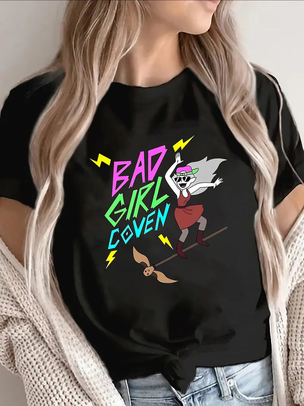 Bad Witch Coven Graphic Crew Neck Tee Halloween Party Daily Casual Top
