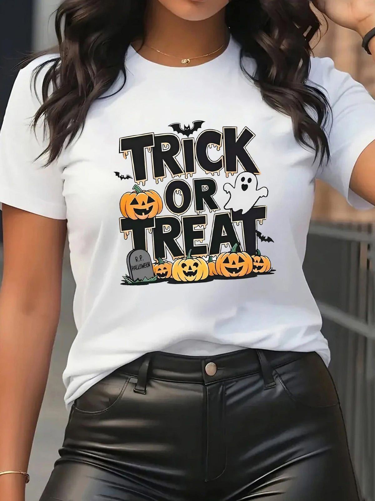 Halloween Trick Or Treat Print Tee Party Lightweight Top
