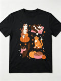 Cat Lover Gift T-Shirt Cute Autumn Cats Pumpkin Leaves Print