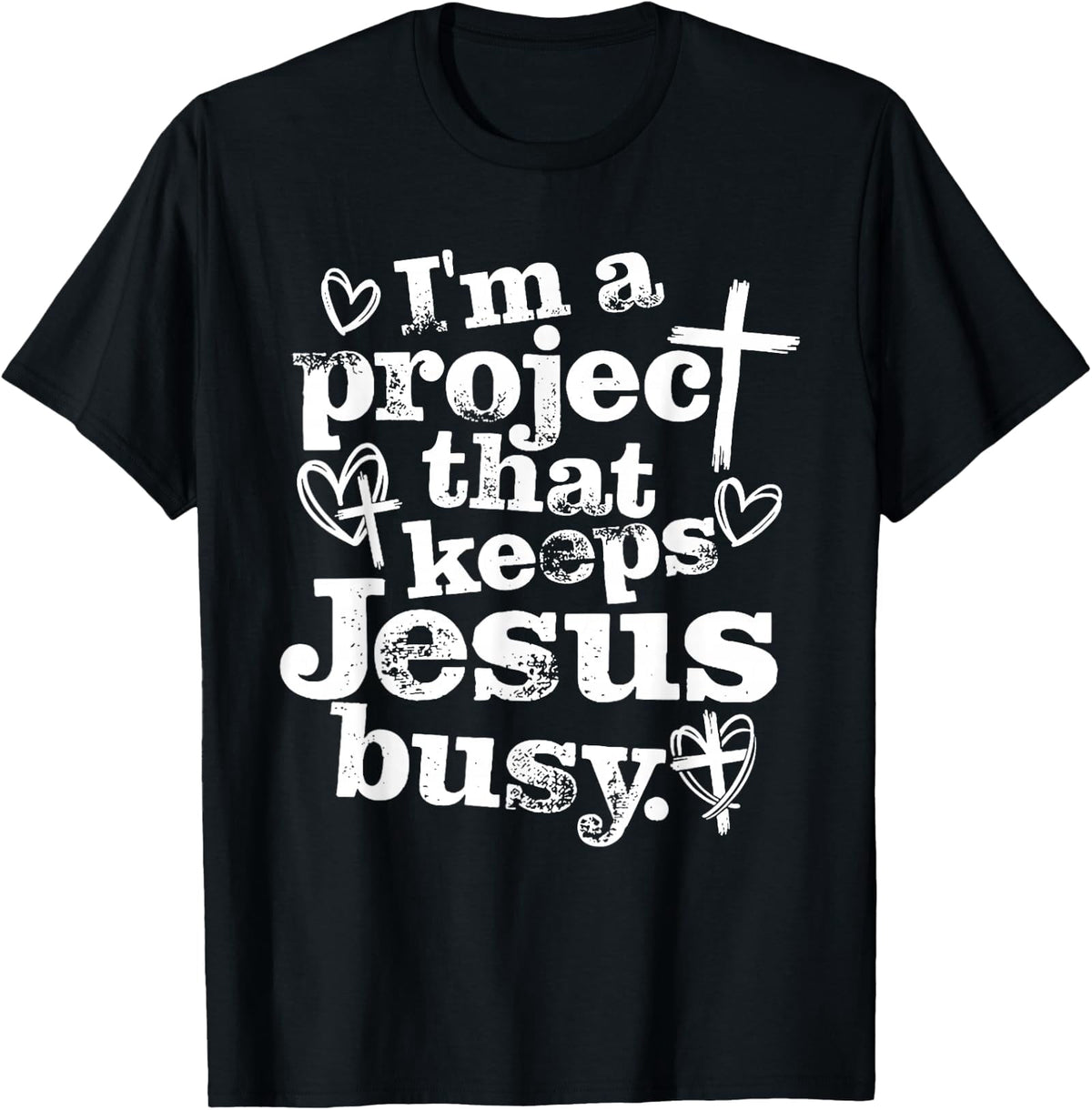 Christian Faith Graphic Short‑Sleeve T‑Shirt, I'm A Project That Keeps Jesus Busy Funny Religious Casual Top For Men