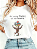 Cute Monkey Book Lover Graphic T‑Shirt, So Many Books So Little Time Unisex Cotton Tee for Teacher Bookworm, S‑5XL Plus Size