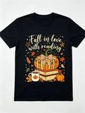 Fall in Love with Reading Shirt, Fall Book Lover Shirt, Pumpkin Book Shirt