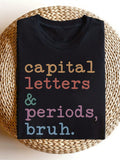 Funny Grammar Teacher T‑Shirt, Capital Letters & Punctuation Print, Crew Neck Short‑Sleeve Casual Tee