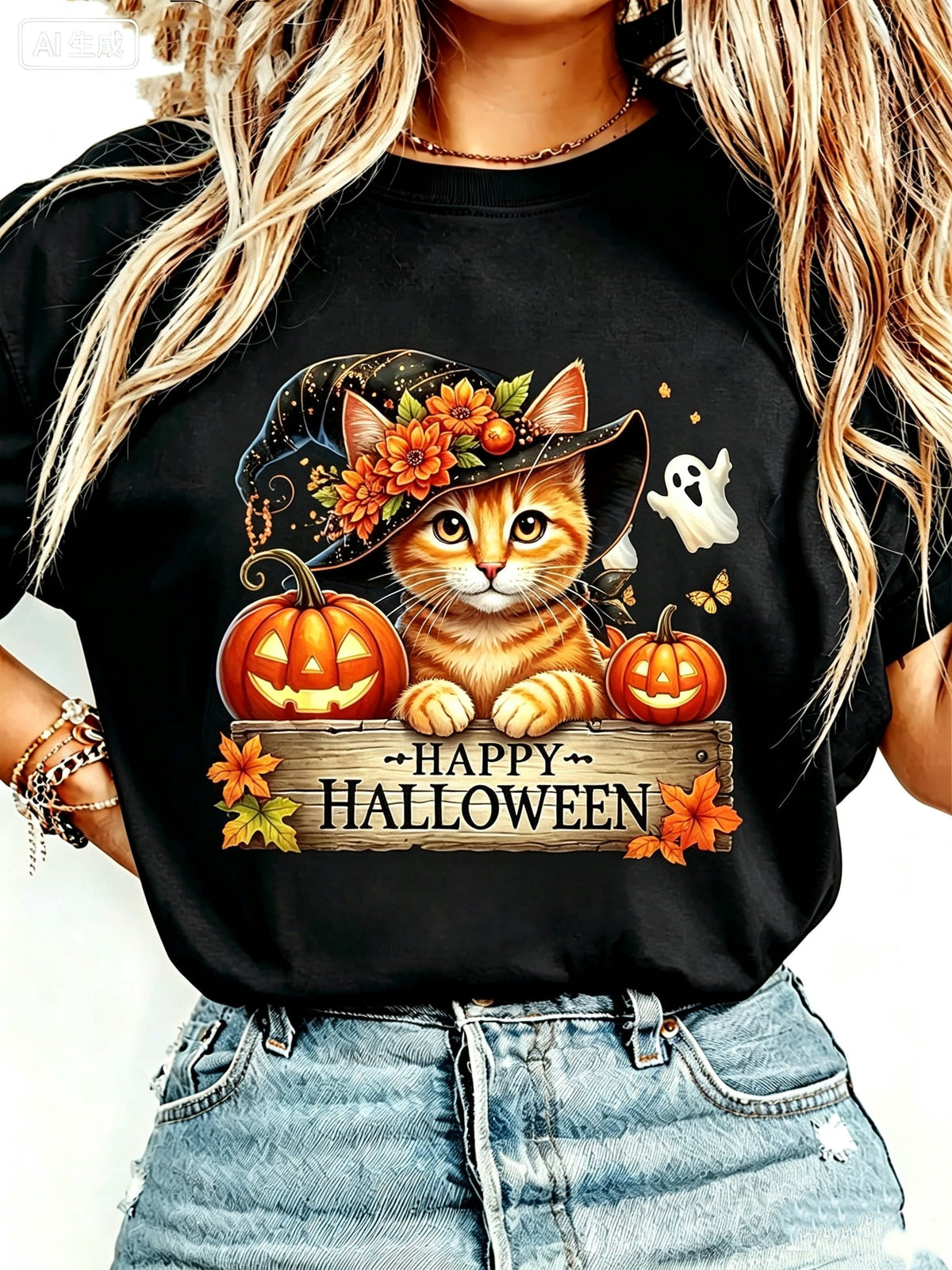 Halloween Cute Cat Pumpkin Ghost, Men'S T-Shirt