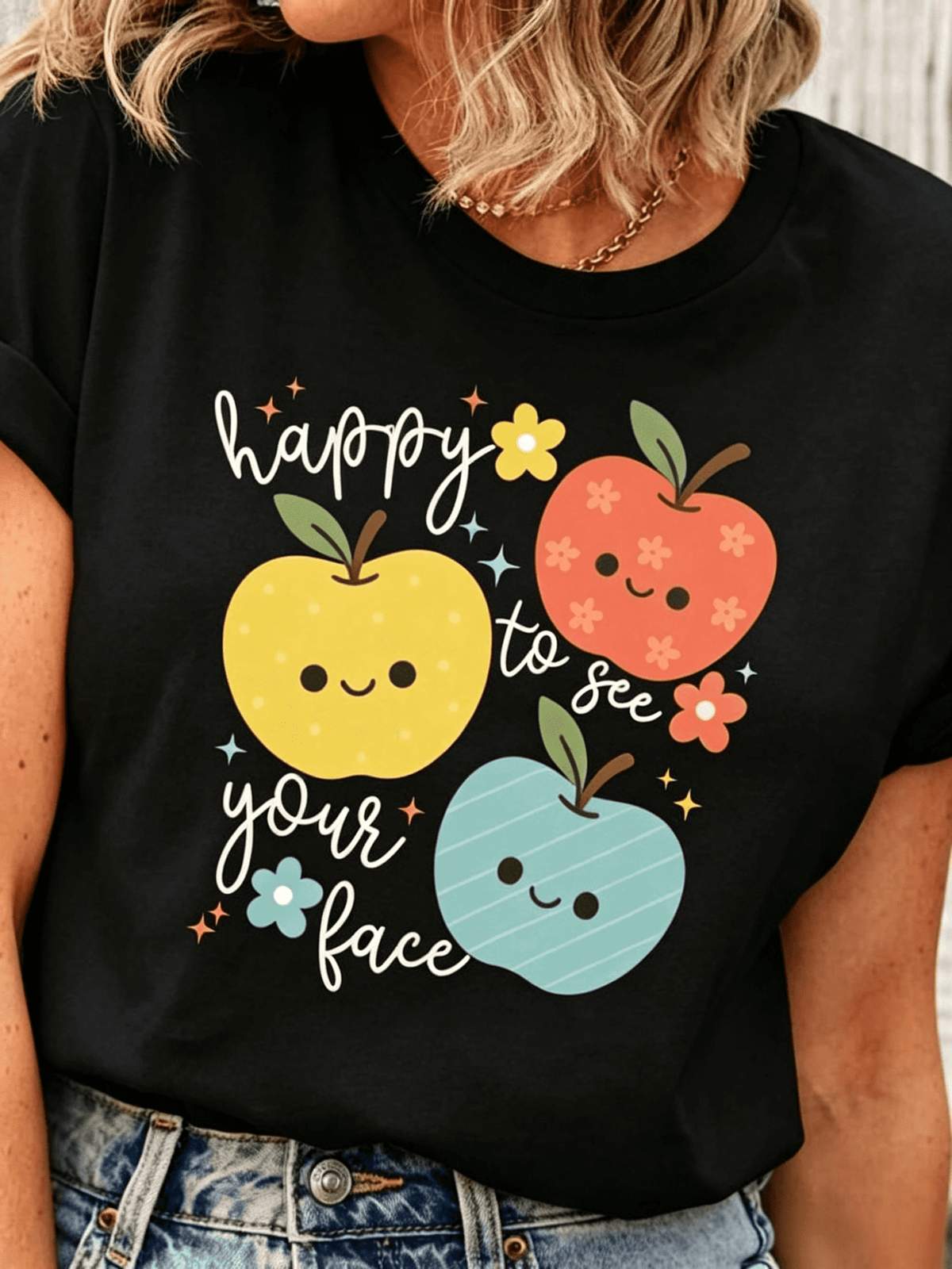 Happy To See Your Face Shirt, Teacher Apple Shirt, Elementary Teacher Back To School Shirt, Cute Kindergarten First Grade Teacher T-Shirt