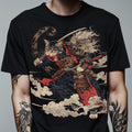Japanese Samurai Cat Graphic Short‑Sleeve T‑Shirt, Traditional Ukiyo-e Irezumi Style Crew Neck Casual Art Tee for Men