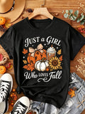 Just A Girl Who Loves Fall T-Shirt Pumpkin Sunflower Coffee Graphic Tee