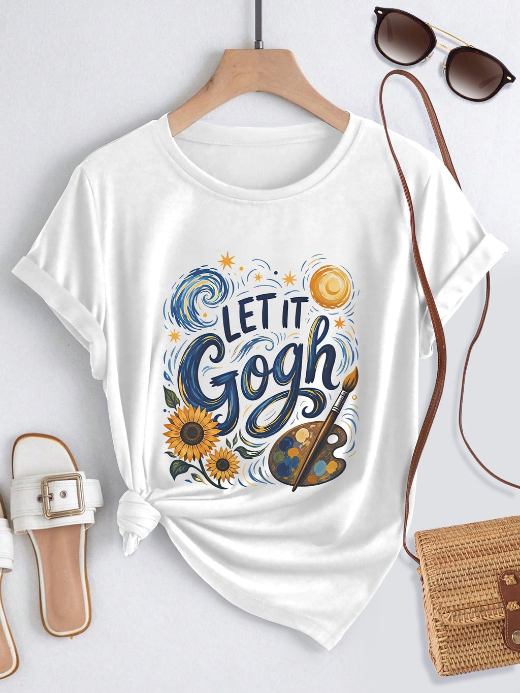 Let It Gogh T-Shirt Funny Van Gogh Starry Night Sunflower Artist Palette Brush Graphic Tee