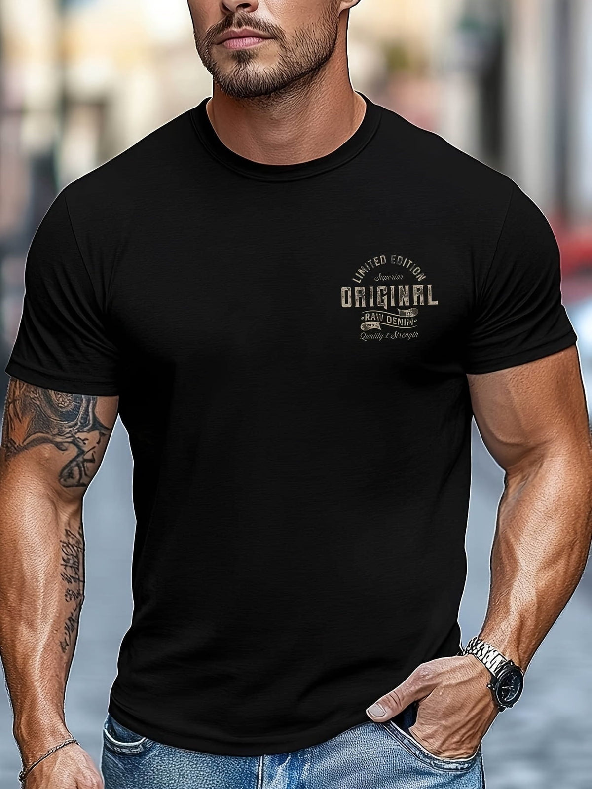 Men's Short Sleeve Crew Neck T-Shirt, Vintage Letter Graphic On Left Chest, Casual Summer Tee For Daily Wear