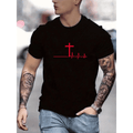 Men's T-Shirt with Cross Pulse Print - Knit Blend Crew Neck Tee, Regular Fit